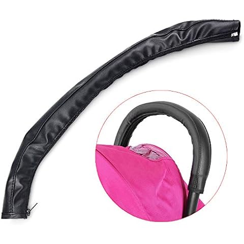 NATEE Kinderwagen Griff Abdeckung, Universal Baby Kinderwagen Handgriffe PU Leder Schutzhülle mit Reißverschluss, Schwarz Cover
