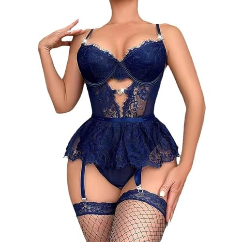 Kreeqe Ensemble de lingerie enchanteur en dentelle brodée pour Noël,