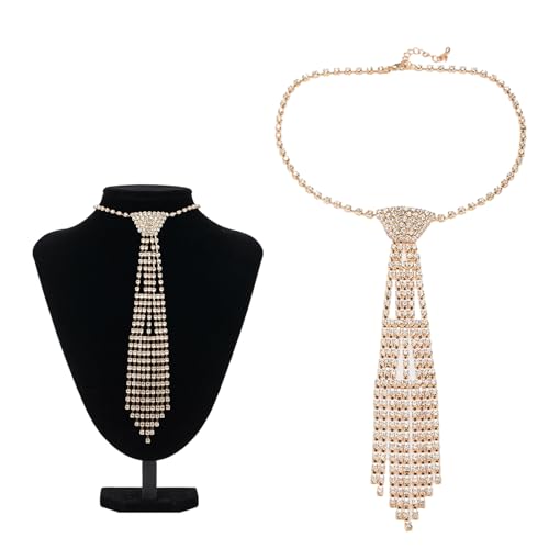 Elegant Tie Necklace with Crystal Rhinestones for Most Occasion Uniform Wedding Tie Punk Jeweled Chain Tie2