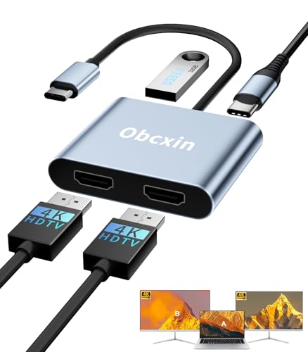 USB C to Dual 4K HDMI Adapter, USB 3.0 PD 100W, 4 in 1 HDTV Splitter for Monitors 4K, Dual HDMI Adapter for 2 Monitors HDTV Monitor for iPad, MacBook Pro/Air