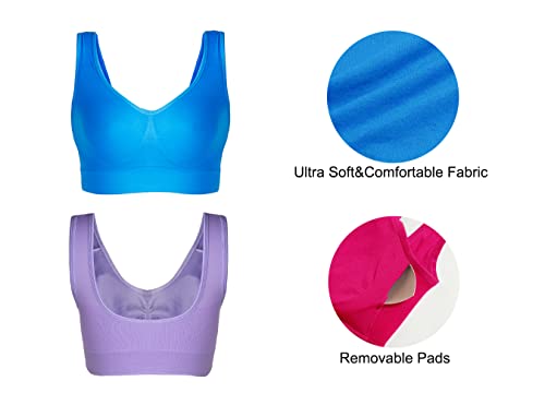 Lemef 3-Pack Seamless Sports Bra Wirefree Yoga Bra With Removable Pads For Women (Xxx-Large, Rose Red&Dark Blue&Dark Purple) #TOP5