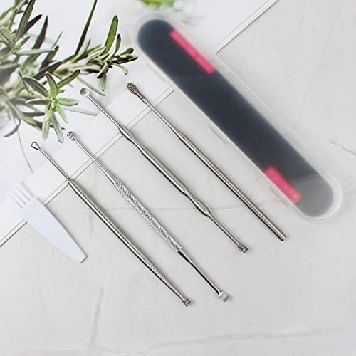 YEEPSYS Ear Cleaner, Ear Pick Earwax Removal Kit, Ear Cleansing Tool Set, Ear Curette Ear Wax Remover Tool with a Storage Box (Silver, 5pcs)