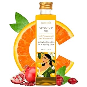 Auravedic Vitamin C Face Oil | with Rosehip, Avocado and Vitamin E | Natural & Organic Skin Moisturizer | Ayurvedic Facial Massage Oil for Soft, Smooth Skin | 3.38 Fl Oz (100ml)