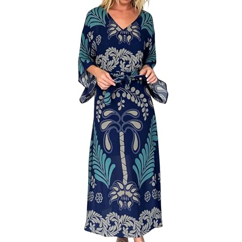 Robe bohème col en V coupe ample imprimé tropical chic