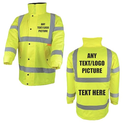 Image of Personalised Yellow Hi-Vis Safety Parka Jacket – Customizable Workwear with Logo or Text, EN ISO 20471-Compliant Safety Jacket, Men Women, Brook Hi Vis (Yellow, Medium)
