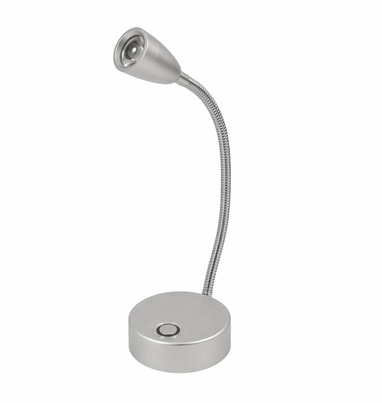 Generico Lampada LED Flessibile con Touch 1,2W, Braccio Orientabile 30 cm, Luce da Lettura per Comodino e Scrivania, Base 90 mm, Alluminio Opaco, IP20, Prodotta in Germania