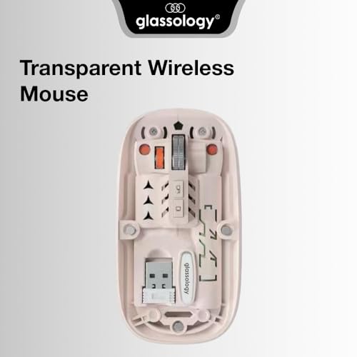 Image of Glassology Transparent 2.4GHz Wireless + Bluetooth Mouse, Multi-Device Dual Mode Slim Rechargeable Silent Click Buttons Wireless BT Mouse, Adjustable DPI 800-1200-1600 (White) (Pink)