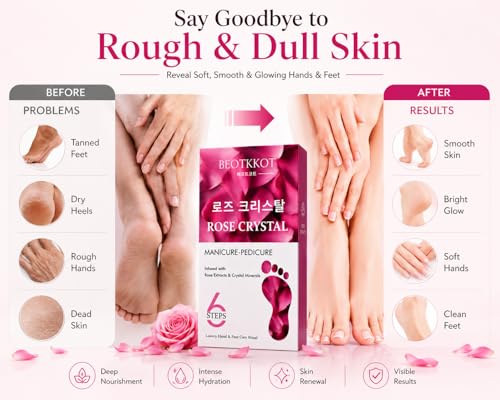 Image of Rose Crystal Manicure Pedicure Kit for Women | 6 Step Luxury Hand & Foot Spa Kit | Tan Removal, Dead Skin Removal & Soft Smooth Skin | Rose Extracts & Crystal Minerals | Salon Mani Pedi at Home