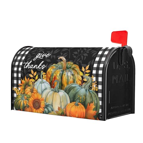 Image of Fall Pumpkin Magnetic Mailbox Cover Standard Size 18 inchx21 inch - Thanksgiving Autumn Harvest Buffalo Plaid Wrap for Home Garden Yard Post Letter Box