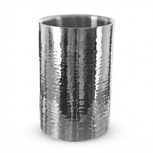GEEZY Hammered Stainless Steel Champagne & Wine Cooler Bucket - Silver Double Walled Wine Bottle Chiller Ice Bucket - Insulated Prosecco Holder for Indoor Dinner Parties, Outdoor BBQ & Table Service