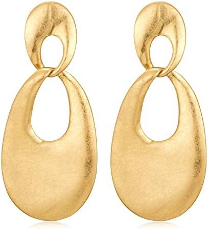 Chunky Gold Silver Hammered Dangle Drop Earrings for Women Trendy