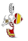 Charm con simboli spagnoli, in argento 925, con bandiera della Spagna, a forma di cuore, flamenco, compatibile con ciondoli Pandora, Trollbeads, Chamilia, Biagi e molti altri braccialetti con ciondoli
