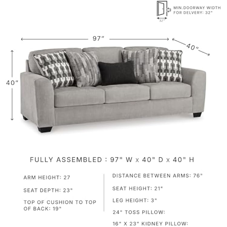 Signature Design by Ashley Avenal Park Casual Sofa with 5 Toss Pillows, Light Gray