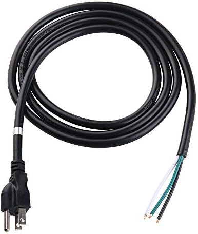 14 AWG 3 Conductor 3-Prong Power Cord with Open Wiring, 15 Amp Max, 6 ft Replacement Power Cord with Open End, Pigtail Open Cable