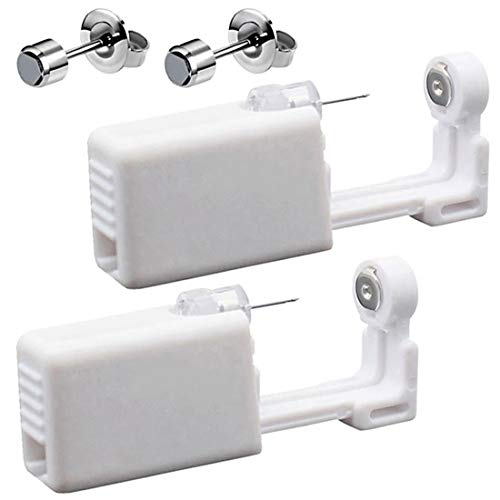 2 Pack Self Ear Piercing Gun Earrings Kit Tool Stud Safety Portable Nose Piercing Kit with Earring Studs for Women (Black)