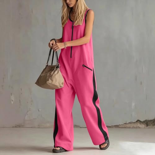 Mono de moda sin mangas overol casual holgado de pierna ancha para mujer M 2