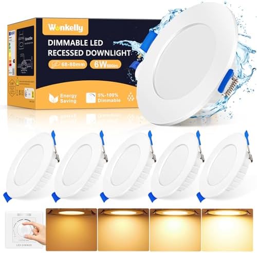 B.K.Licht Set Di 3 Faretti LED Da Incasso Ultrapiatti Per Bagno, Dimmerabili, 6W, 600Lm, 3000K Luce Calda, IP44, Foro 100mm, Bianco