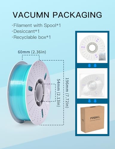 Image of PINBALL PETG Rainbow Clear 3D Printer Filament 1.75mm, Multicolor Translucent PETG Filament, Accuracy + /- 0.02 mm, 1kg Spool (2.2lbs), Glass Blue