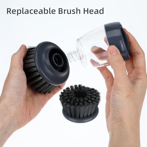 Image of Dish Brush with Soap Dispenser, Kitchen Scrub Brush for Dishes Pots Pans Sink Cleaning, Dish Scrubber with Holder Set (2-Pack Combo Set)