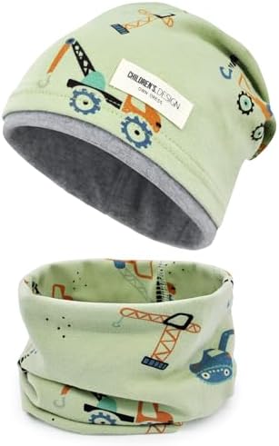 beifon Kinder Beanie Mütze & Loop Schal Set, 95% Baumwolle Mütze Schal Set Mädchen Jungen 2-8 Jahren, Schlauchschal Warme Wintermütze Strickmützen für Herbst Winter Frühling