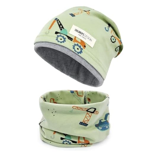 beifon Kinder Beanie Mütze & Loop Schal Set, 95% Baumwolle Mütze Schal Set Mädchen Jungen 2-8 Jahren, Schlauchschal Warme Wintermütze Strickmützen für Herbst Winter Frühling(Grün)