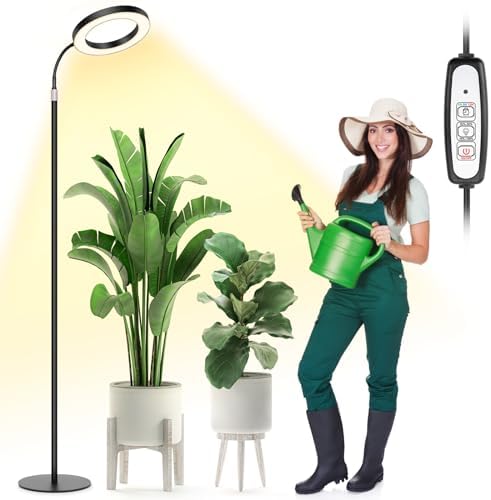 LBW Grow Lights for Indoor Plants Full Spectrum with Stand, Floor Plant Growing Lamp for Large Plants, Auto ON/Off Timer 4/8/12H, 4 Dimmable Levels, 47.2-63 inches Adjustable Height