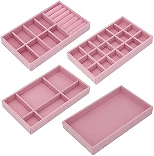 Jewelry Trays Organizer, Set of 4 Velvet Jewelry Tray,Stackable Jewelry Accessory Tray, Multipurpose Jewelry Display Storage and Organizer for Earring Necklace Bracelet Ring
