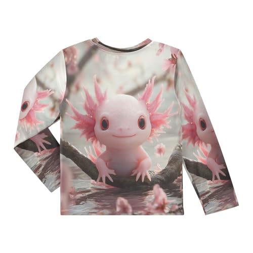 Pink Axolotl with Cherry Blossoms Boys Rash Guard Long Sleeve UPF 50+ Boys Swim Shirt Quick Dry Shirt for 3-12 Years2