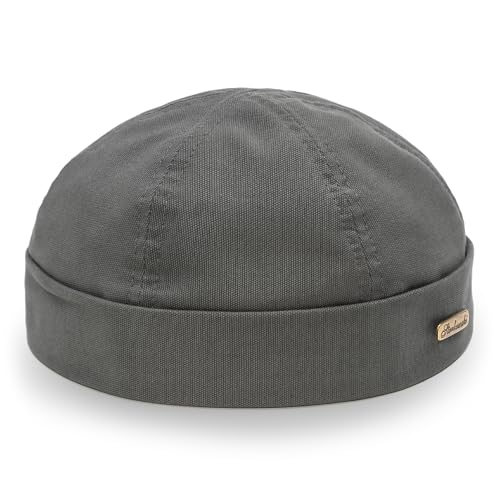 Sterkowski Modell Docker | 100% Baumwolle Dockermütze für Herren und Damen | Sommer Herbst Frühling Fischer Ohne Schirm Biker Cap Damen Fisherman Beanie Hafenarbeiter Kurz Kappe Grau 54