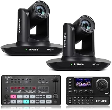FoMaKo NDI Camera, AI Auto Tracking HDMI PTZ Camera, 20x Optical Zoom2pcs,KC606N PTZ Controller, M1 Video Switcher,NDI PTZ BundleFMK20UH NDI-B X2+M1+KC606N