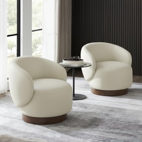 Image of KISLOT Swivel Accent Chair Modern Round Barrel Armchair with Upholstered Faux Leather for Living Room Bedroom Waitingroom,1 Box,Cream