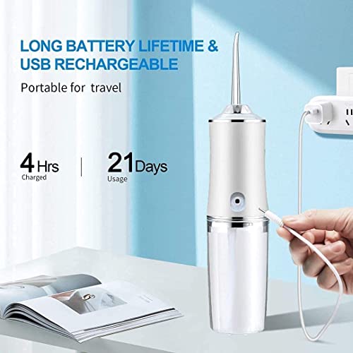 Image of Water Flosser Portable Oral Irrigator with 3 Modes, 4 Jet Tips, Cordless Rechargeable with 220ml Detachable Water Tank, IPX7 Waterproof (Multicolor-White, Green, Pink)