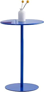 Mesa Auxiliar Redonda pequeña y Moderna para Sala de Estar y Dormitorio, Elegante Mesa de Bar Alta, mesita de Noche y Mesa de sofá con Patas de Metal Azules (tamaño: 48 x 72 cm)