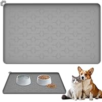 Alfombra Comedero Perro y Gatos, Alfombra Comedero Gato con Bordes Elevados de 1.5 cm para Contener Derrames, Fácil de Limpiar Impermeable Antideslizante de Silicona para Bebedero, 48 * 30cm