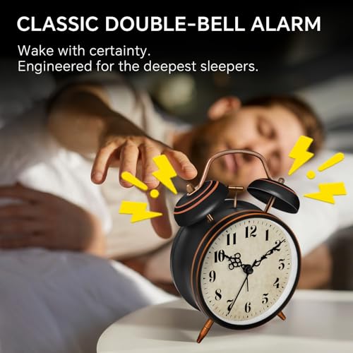 Reloj despertador analógico que funciona con pilas y doble campana metálica retro 5