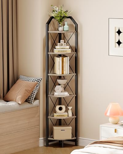 CHOEZON 6-Tier Corner Shelf, Industrial Corner Bookshelf, 71.2" Corner Storage