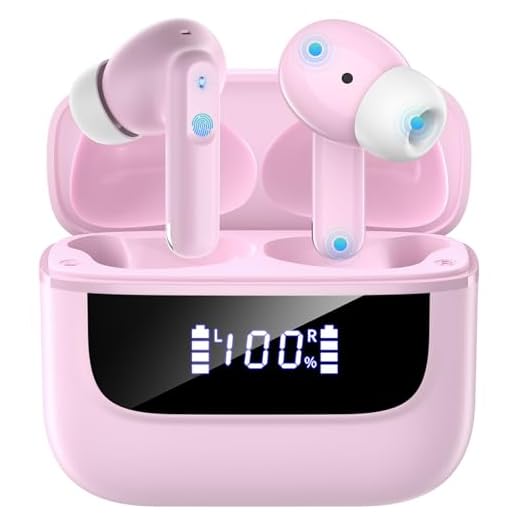 Wireless Earbuds Bluetooth 5.4, 6 Mic ENC Noise Cancelling Clear Call, in Ear Buds Deep Bass HiFi Stereo Sound, Big Dual LED Display 48H Playtime Earphones, IPX7 Waterproof Headphones Android iOS Pink