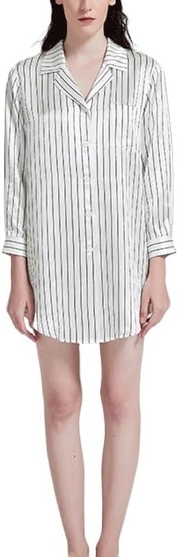 Stripe Shirtdress Silk Nightgown Nightdress Classic Nightie
