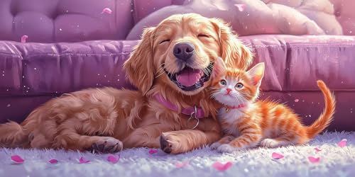 Broderie Diamant Chiot Chaton 5D Grand Format 70x140cm Art DIY par Numéro