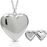 DEIMODRA - Collana Portafoto a Forma di Cuore, Ciondolo Medaglione Apribile, Colore Argent...