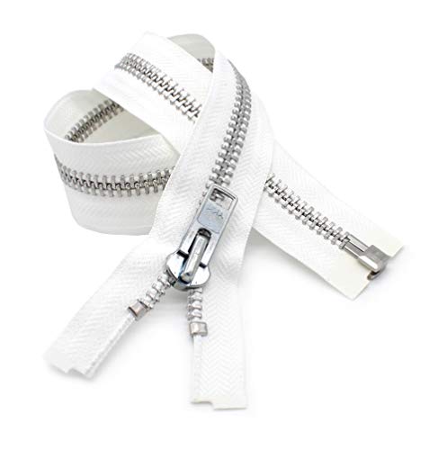 Ykk - Chaps Zipper Ykk #10 Extra Heavy Duty Aluminum Separating Color White Made In Usa (Length 24 Inches) #TOP15