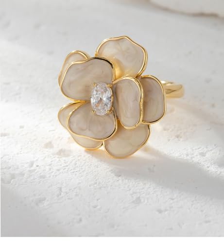 Kokoma Elegant Camellia Flower Ring for Women CZ Diamond Floral Statement Ring Open Wrap Finger Band Wedding Anniversary Promise Rings Dainty Jewelry4