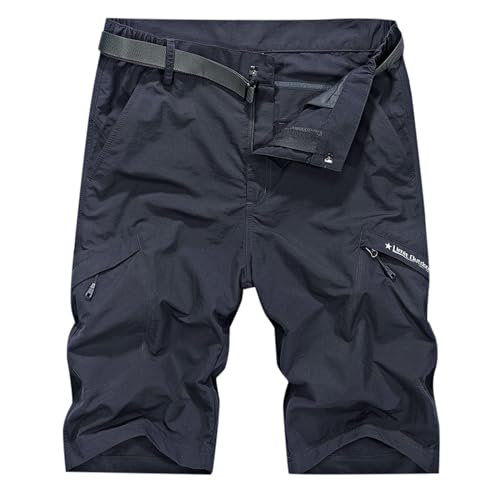 Generisch Short de randonnée pour homme Cargo Casual Outdoor Stretch 4 voies léger Short d'été avec poches 30 46 (avec ceinture), gris, XL