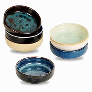 3.35 Inch Ceramic Soy Sauce Dish,Pinch Bowl,Small Dipping Bowls for Side Dishes,Appetizers,Condiments-Set of 6(Assorted Colorful)