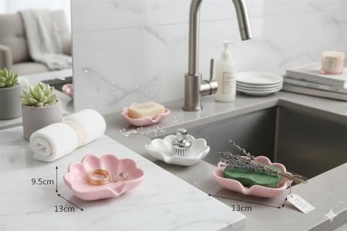 Image of Plastic Sea Shell Soap Dish for Bathroom & Kitchen | Shell Shape Plastic Soap Holder | Solid Color Soap Saver for Wash Basin & Shower (2, Sea Shell Soap Dish)