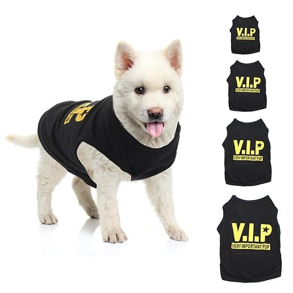 Small Black VIP Very Important Pup Dog Vest Pet Puppy Cat Kitten Clothes Tank Top 4 Sizes T Shirt Tee Fancy Dress Clothing Outfit T-Shirt Size S