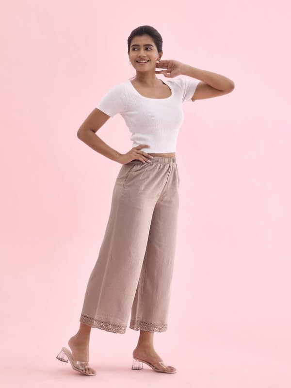 Image of GO COLORS Soft Linen Wide Pant Full Length for Women| Breathable, Mid Rise