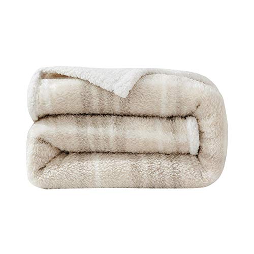 MISOLER 毛布 フランネル＆シープボア シングル 厚手 ブランケット あたたかい マイクロファイバー 吸湿発熱 静電気防止 防臭 掛毛布 掛け布団 冬 冬用 もこもこひざ掛け おしゃれ 140×200cm ベージュ