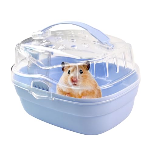 MUYG Hamster Carrier Cage with Water Bottle,Portable Hamsters Travel Cage Plastic Guinea Pig Carrying Cases Small Animal Carry Cage for Dwarf Hamsters Chinchillas Hedgehog Mouse(Blue)