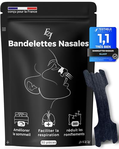 Ellicit Bandelette nasale noir, 30 bande nasale premium, contre le ronflement, forte tenue pour le sport & meilleure qualité de sommeil, meilleure respiration en cas de...
